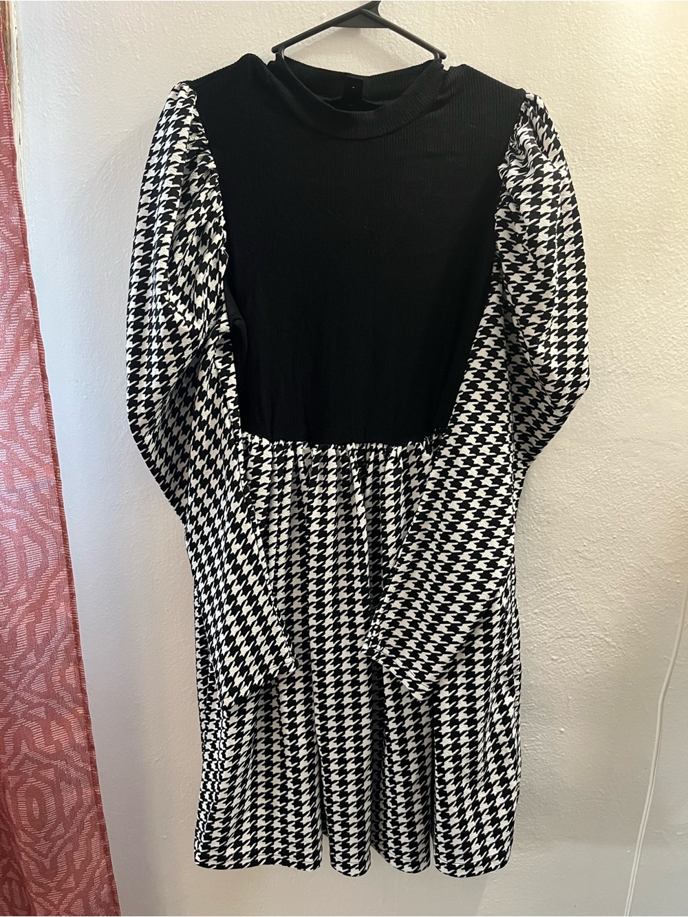 SHEIN Black & White Houndstooth Long-Sleeve Dress